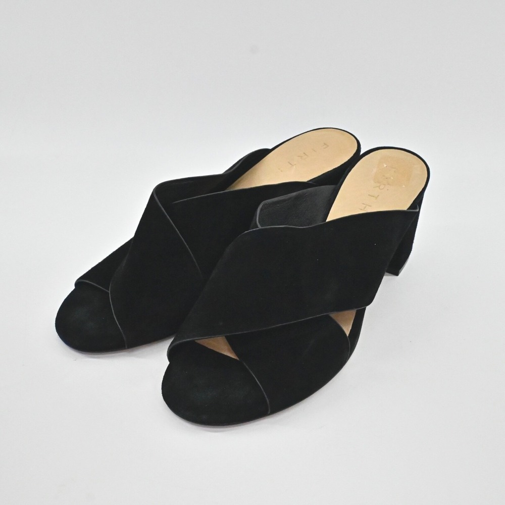 Firth Suede Sandals Womens Size 10 Black Criss Cross Strap Block Heel Slip On‎